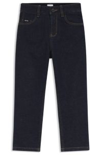 Kids' loose-fit jeans in dark-blue stretch denim, Patterned