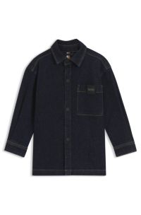 Kids' denim shirt with branded chest pocket, Patterned