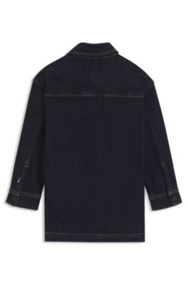 Kids' denim shirt with branded chest pocket, Patterned