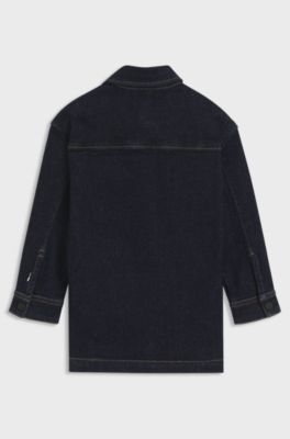 Kids' denim shirt with branded chest pocket, Patterned