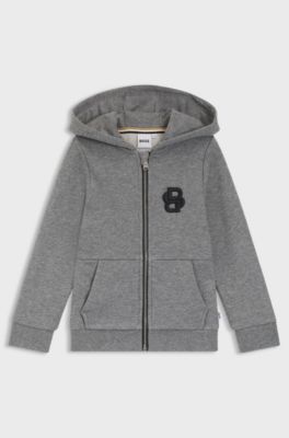 Kids' zip-up fleece hoodie with Double B monogram, Dark Grey
