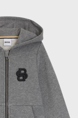 Kids' zip-up fleece hoodie with Double B monogram, Dark Grey