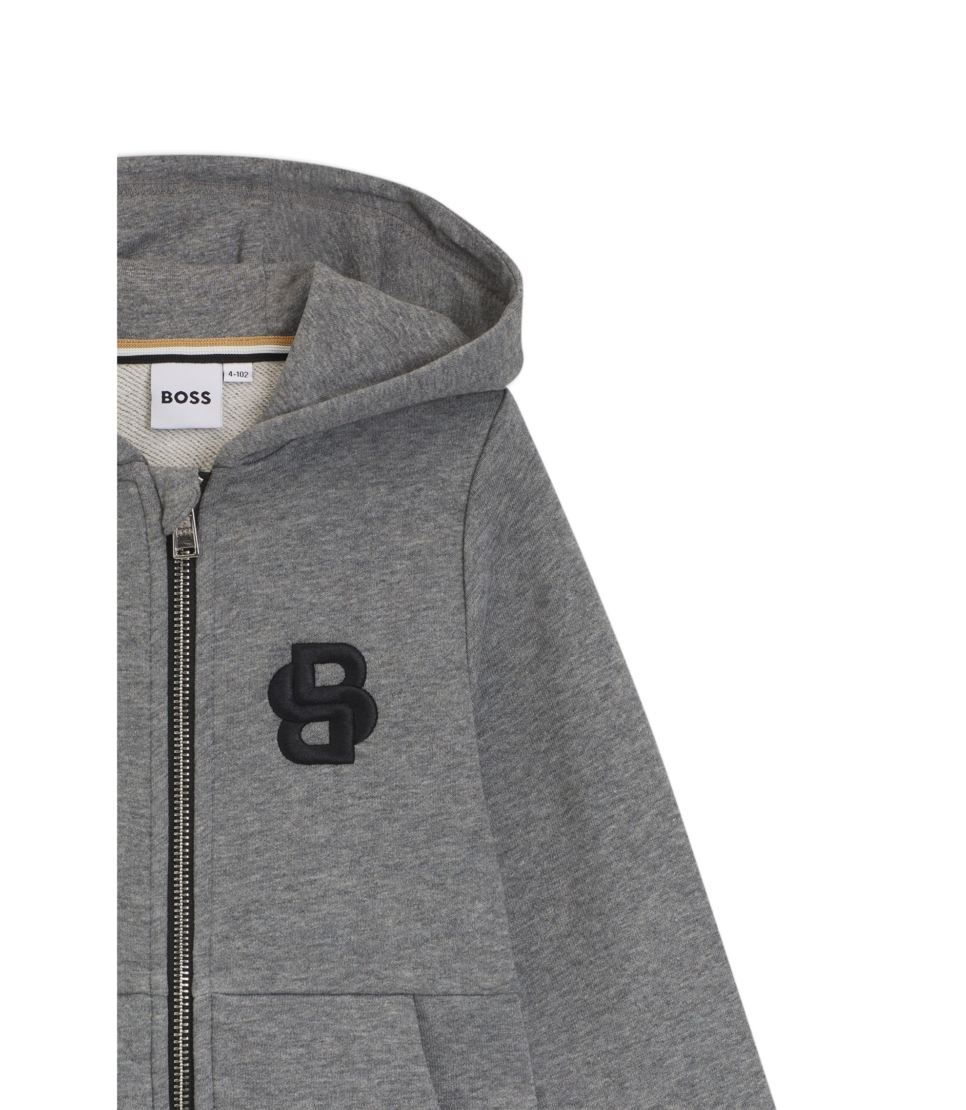BOSS - Kids' zip-up fleece hoodie with Double B monogram - Dark Grey