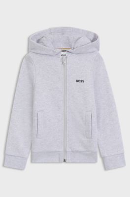 Felpa con cappuccio per bambini in misto cotone con zip e logo stampato, Grigio chiaro