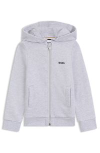 Kids-Sweatjacke aus Baumwoll-Mix mit Kapuze und Logo-Print, Hellgrau