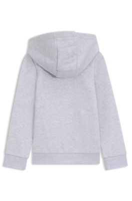 Kids' cotton-blend zip-up hoodie with logo print, Light Grey