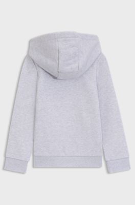 Felpa con cappuccio per bambini in misto cotone con zip e logo stampato, Grigio chiaro