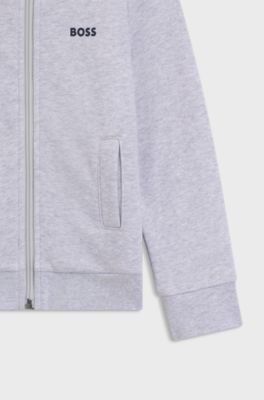 Felpa con cappuccio per bambini in misto cotone con zip e logo stampato, Grigio chiaro