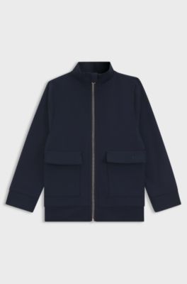 Cardigan til b&oslash;rn med lynl&aring;s og broderet logo, M&oslash;rkebl&aring;