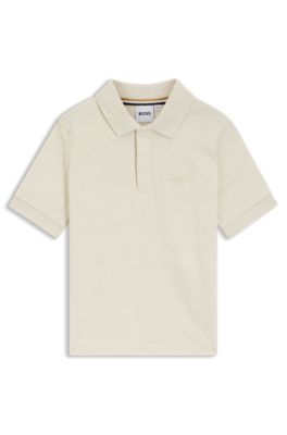 Kids' polo shirt in stretch cotton with jacquard pattern, Light Beige