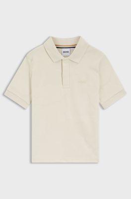 Polo per bambini in cotone elasticizzato con motivo jacquard, Beige chiaro