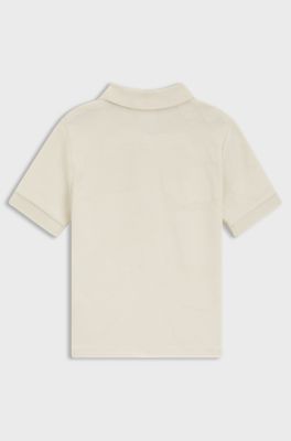 Kids' polo shirt in stretch cotton with jacquard pattern, Light Beige