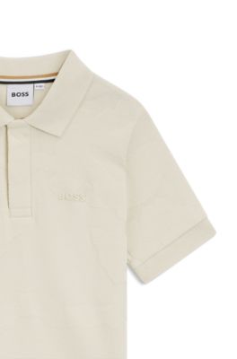 Kids' polo shirt in stretch cotton with jacquard pattern, Light Beige