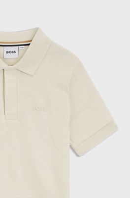 Kids' polo shirt in stretch cotton with jacquard pattern, Light Beige