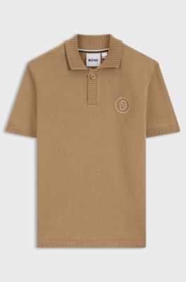 Kids' polo shirt in knitted cotton with Johnny collar, Brown