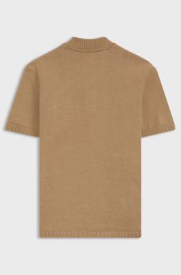 Kids' polo shirt in knitted cotton with Johnny collar, Brown