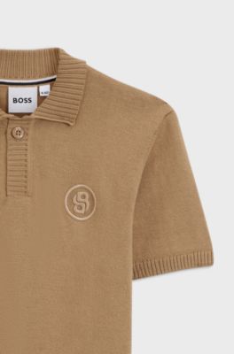 Kids' polo shirt in knitted cotton with Johnny collar, Brown