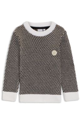 Kids' sweater in three-tone knitted cotton, Black