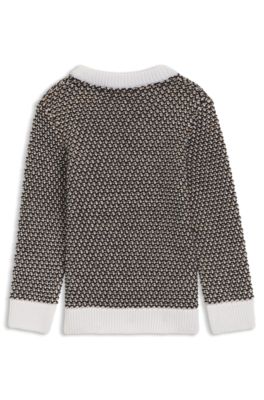 Kids' sweater in three-tone knitted cotton, Black
