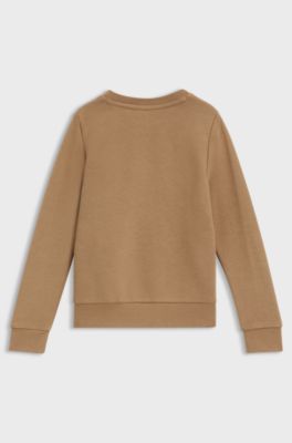 Felpa da bambini in pile di misto cotone con logo stampato, Marrone