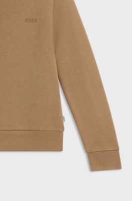 Felpa da bambini in pile di misto cotone con logo stampato, Marrone