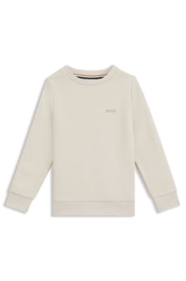 Kids' sweatshirt in cotton-blend fleece with logo print, Light Beige