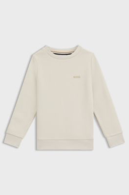 Felpa da bambini in pile di misto cotone con logo stampato, Beige chiaro
