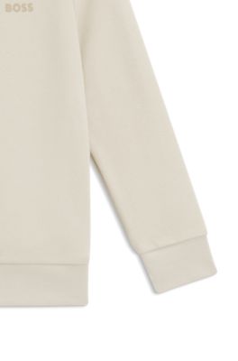Felpa da bambini in pile di misto cotone con logo stampato, Beige chiaro