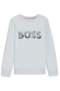 Kids' sweatshirt in cotton-blend fleece with logo artwork, Light Blue