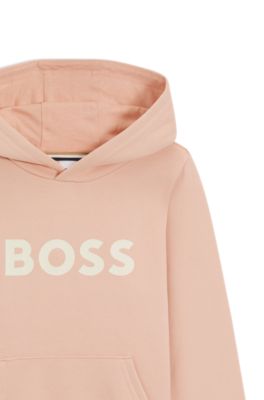 Felpa con cappuccio da bambini in pile di misto cotone con logo stampato, Rosa chiaro