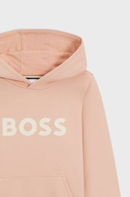 Kids' hoodie in cotton-blend fleece with logo print, light pink