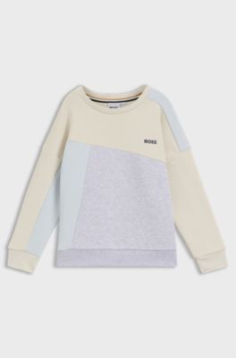 키즈 코튼 블렌드 플리스 컬러 블록 스웨트셔츠, 라이트 베이지