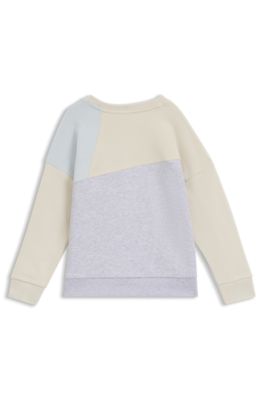 Felpa da bambini in pile di misto cotone a blocchi di colore, Beige chiaro