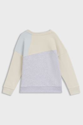 키즈 코튼 블렌드 플리스 컬러 블록 스웨트셔츠, 라이트 베이지