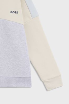 키즈 코튼 블렌드 플리스 컬러 블록 스웨트셔츠, 라이트 베이지