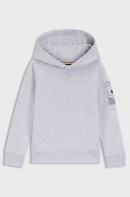 Kids' hoodie in cotton-blend fleece with appliqu&eacute; logo, Light Grey