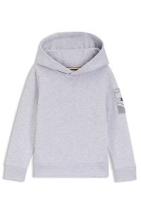 Kids' hoodie in cotton-blend fleece with appliqué logo, Light Grey