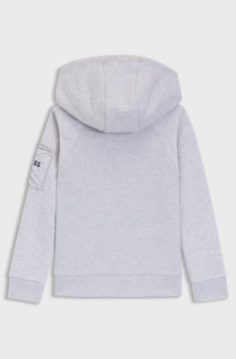 Kids' hoodie in cotton-blend fleece with appliqu&eacute; logo, Light Grey