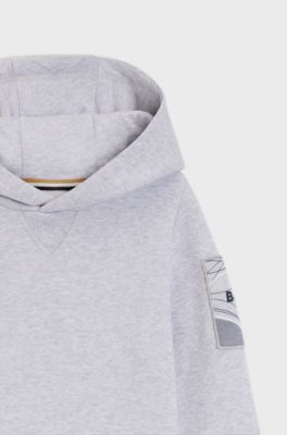 Felpa con cappuccio da bambini in pile di misto cotone con logo applicato, Grigio chiaro