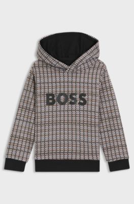 Kids' hoodie in cotton-blend fleece with printed pattern, Black