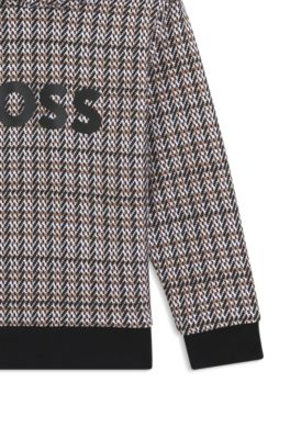 キッズ フーディ コットンブレンド フリース プリントパターン, ブラック