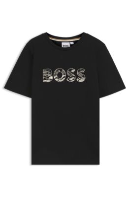 T-shirt da bambini in jersey di cotone con grafica con logo, Nero