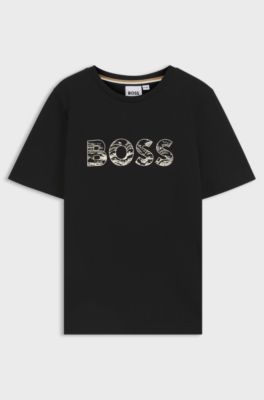Kids' T-shirt in cotton jersey with logo artwork, Black