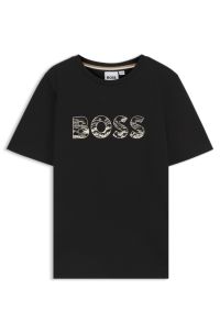 Kids' T-shirt in cotton jersey with logo artwork, Black