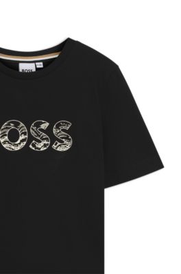 T-shirt da bambini in jersey di cotone con grafica con logo, Nero