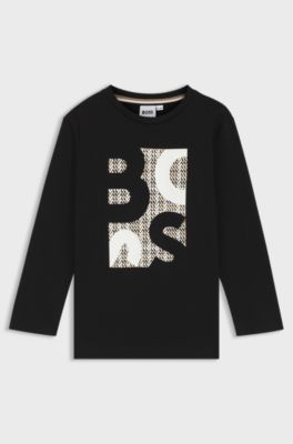 Kids' long-sleeved T-shirt in cotton with logo artwork, Black