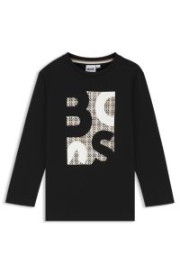 Kids' long-sleeved T-shirt in cotton with logo artwork, Black