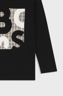 Kids' long-sleeved T-shirt in cotton with logo artwork, Black