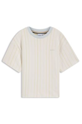 Kids' loose-fit T-shirt with yarn-dyed stripes, White