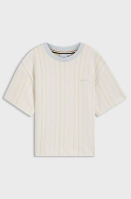Kids' loose-fit T-shirt with yarn-dyed stripes, White